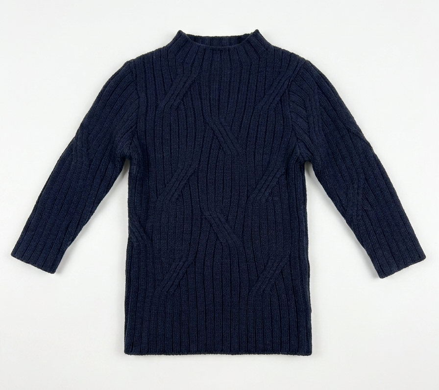 Rib Design Knit Mock Neck Top in Navy by Mr. Mr.