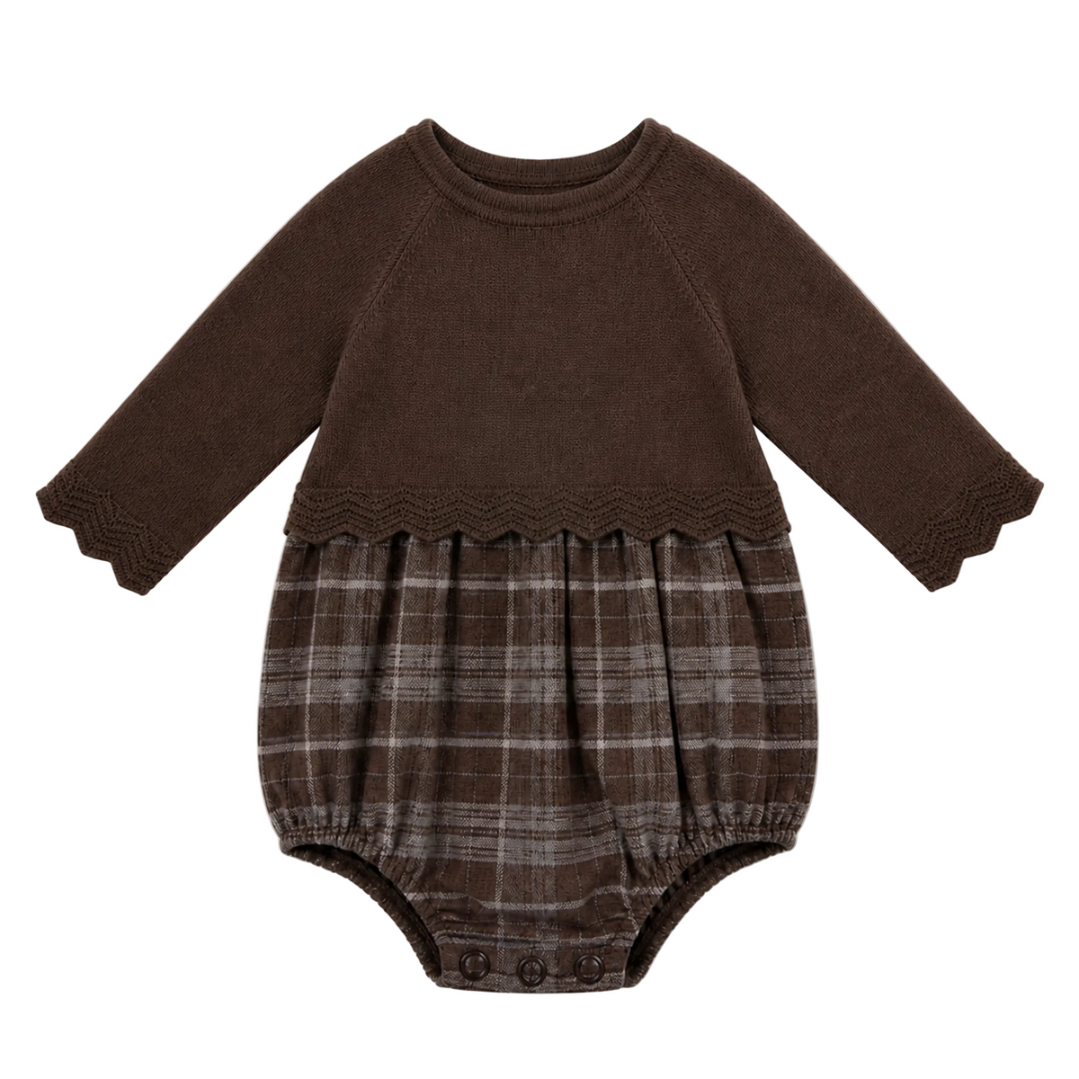 Pointel Knit & Plaid Woven Bubble in Brown by Space Grey