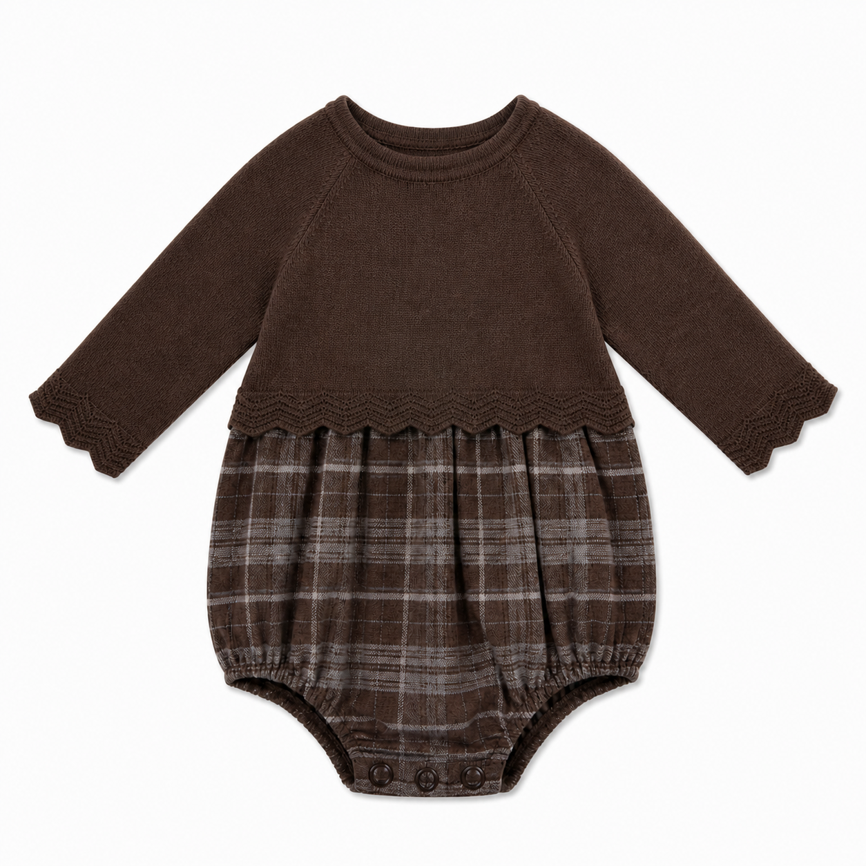 Pointel Knit & Plaid Woven Bubble in Brown by Space Grey