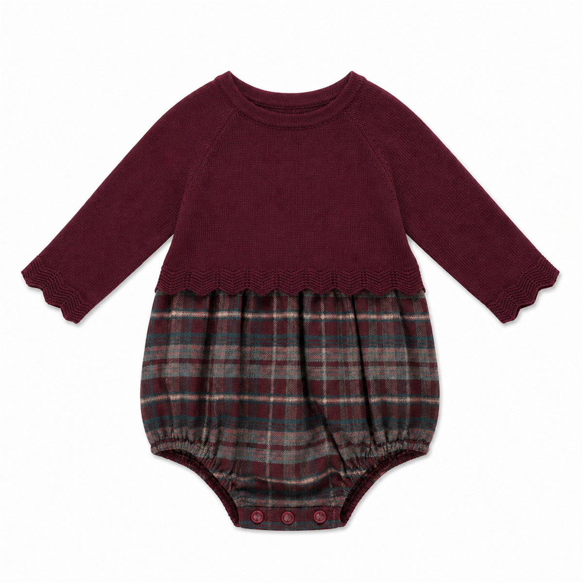Pointel Knit & Plaid Woven Bubble in Mahogany by Space Grey