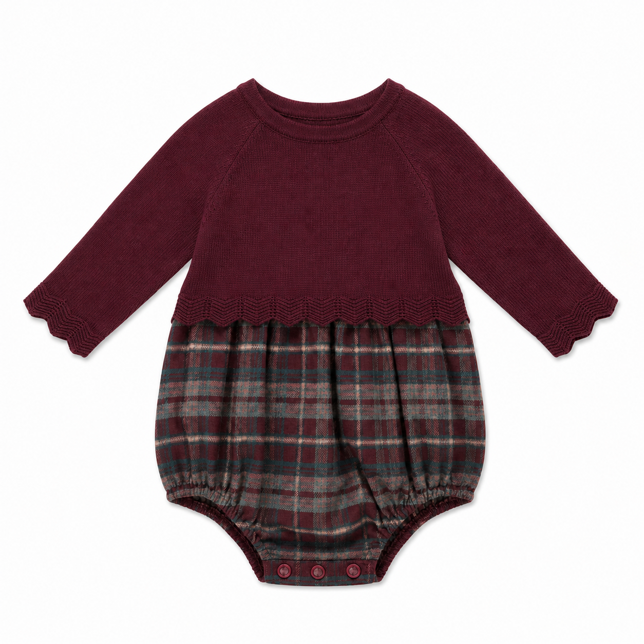 Pointel Knit & Plaid Woven Bubble in Mahogany by Space Grey