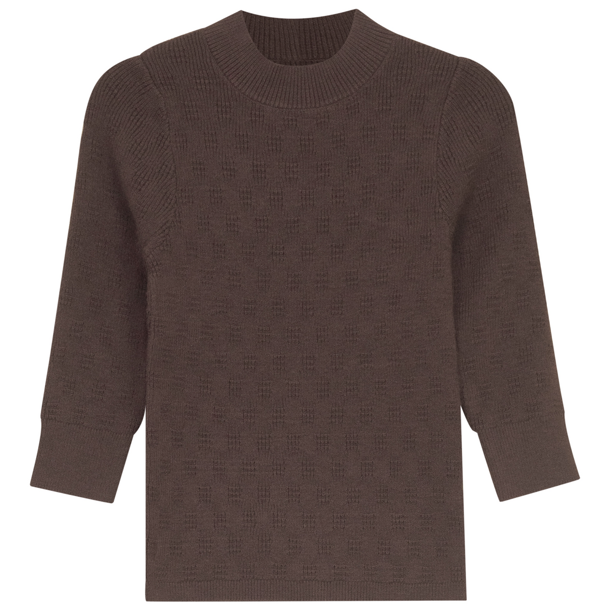 Pointel Knit Mock Neck Top in Brown by Space Grey