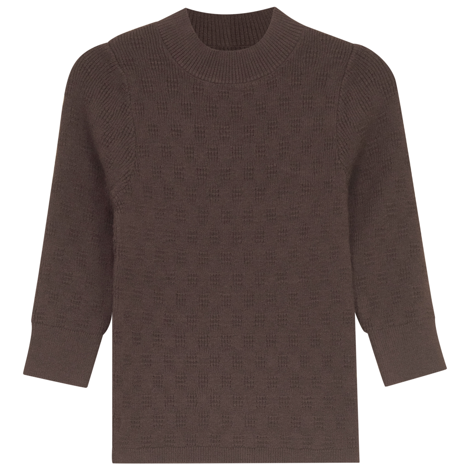 Pointel Knit Mock Neck Top in Brown by Space Grey