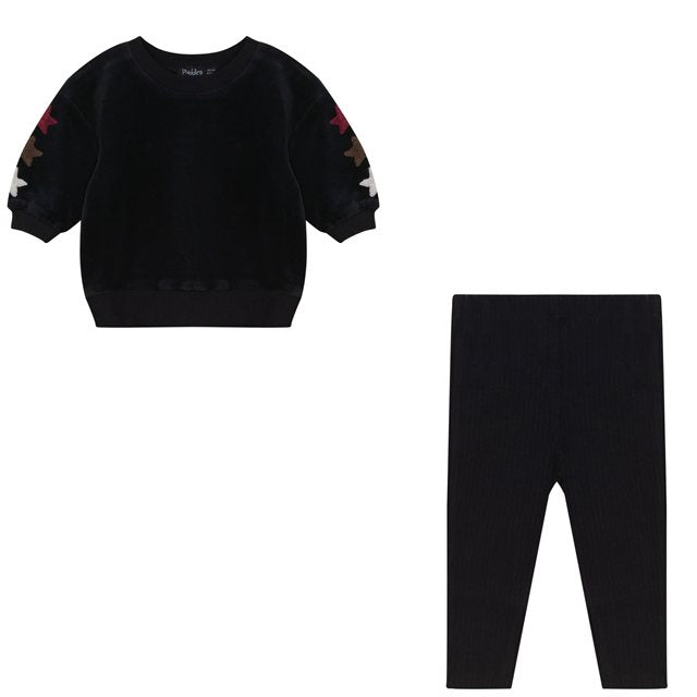Hookstitch Heart Velour Set in Black by Puddles