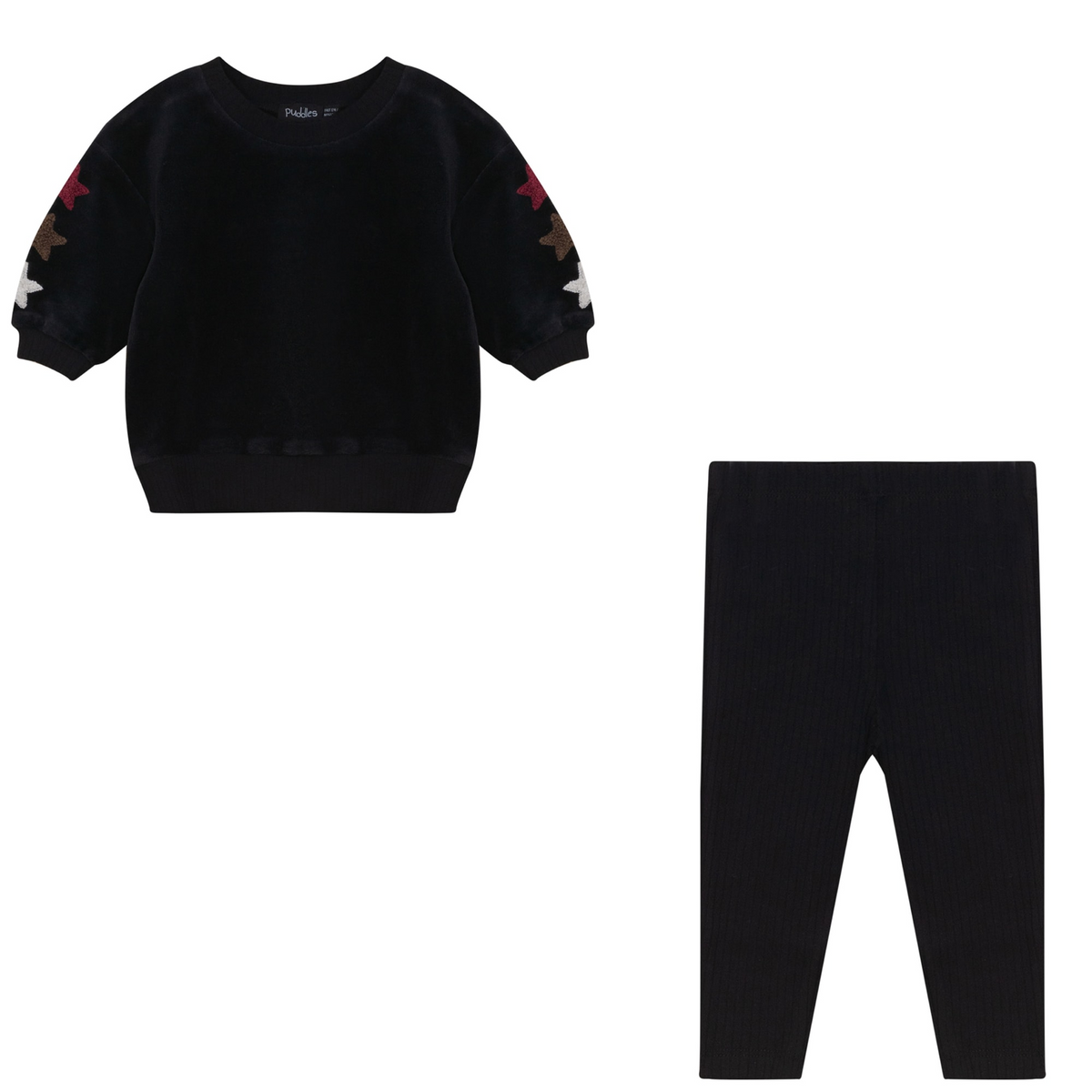 Hookstitch Heart Velour Set in Black by Puddles