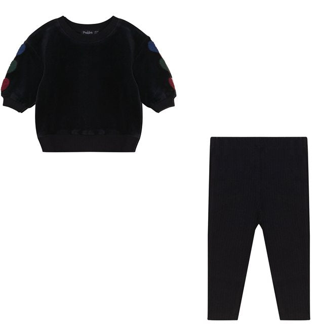 Hookstitch Heart Velour Set in Black by Puddles