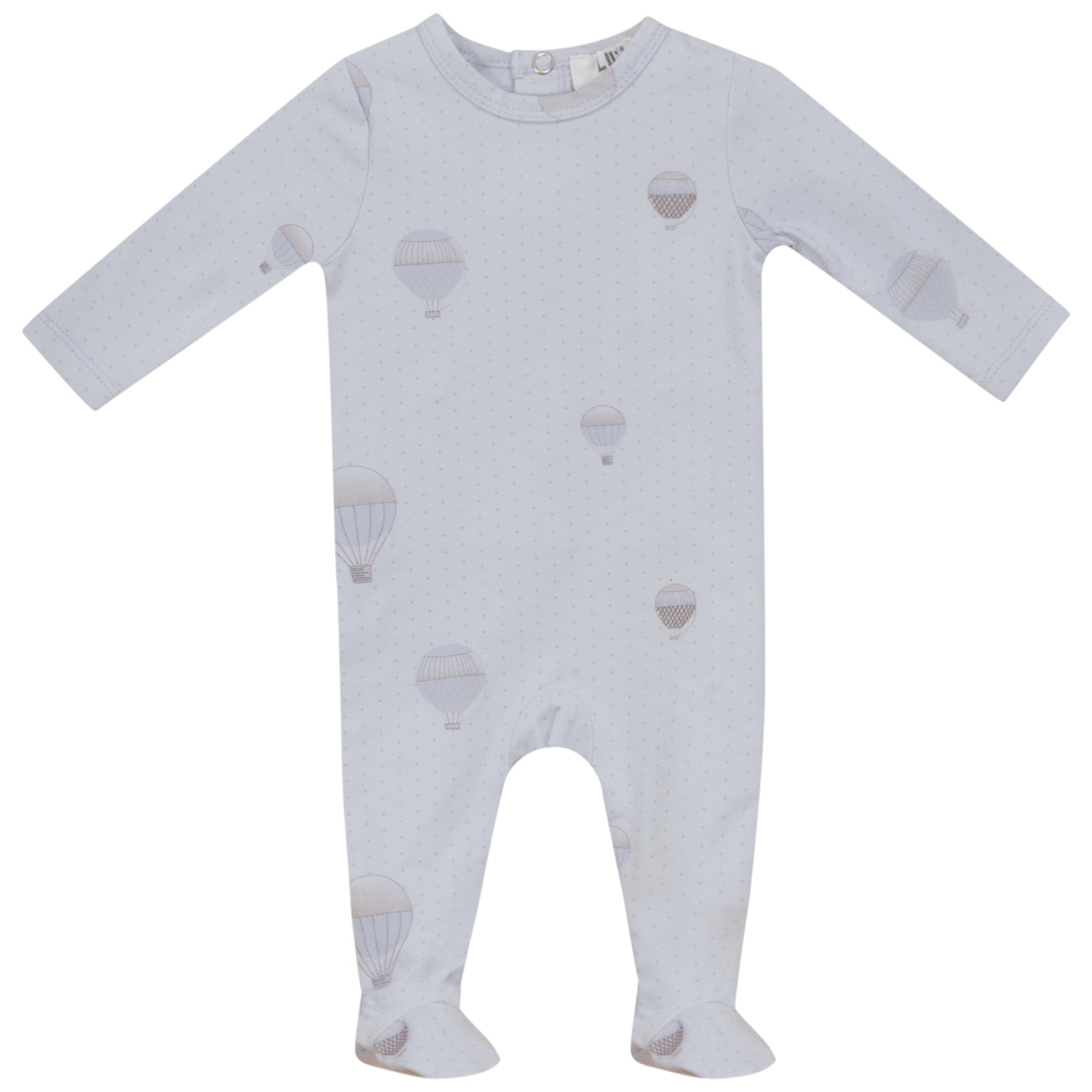 Dots and Balloon Print Footie in Blue Mist by Lux Baby