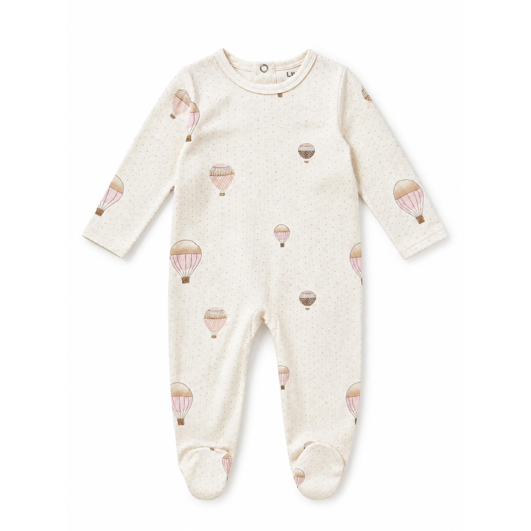 Dots and Balloon Print Footie in by Lux Baby