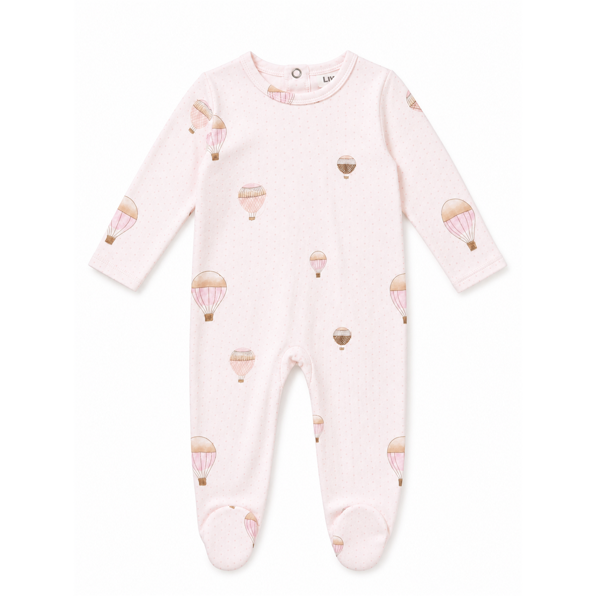 Dots and Balloon Print Footie in Primrose by Lux Baby