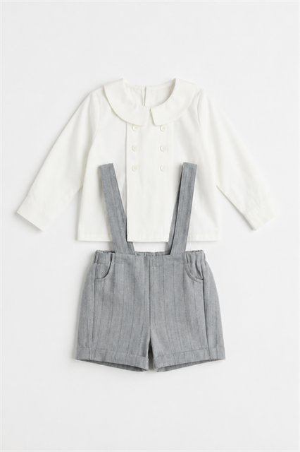 Shirt with Overall Set in White Grey by Mr. Mr.