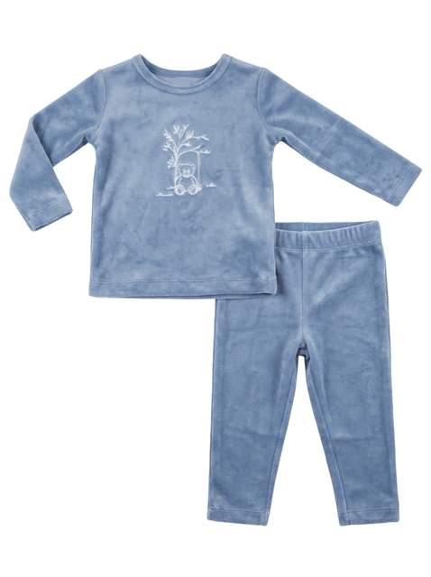 Bear Embroidered Velour Pajama Set in by LUX Regular