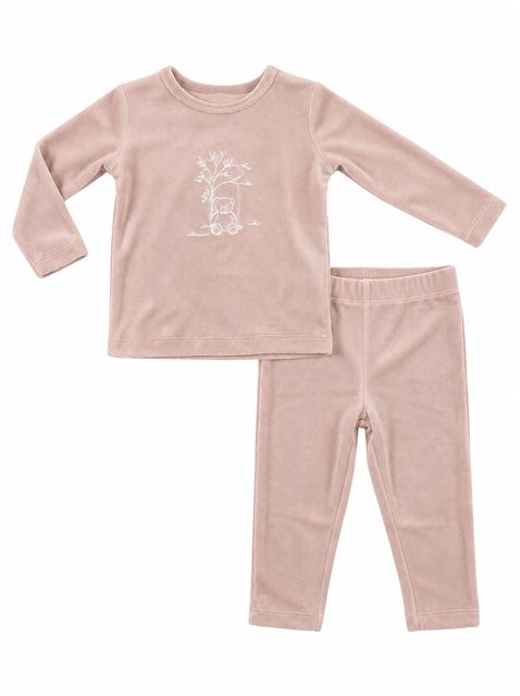 Bear Embroidered Velour Pajama Set in by LUX Regular