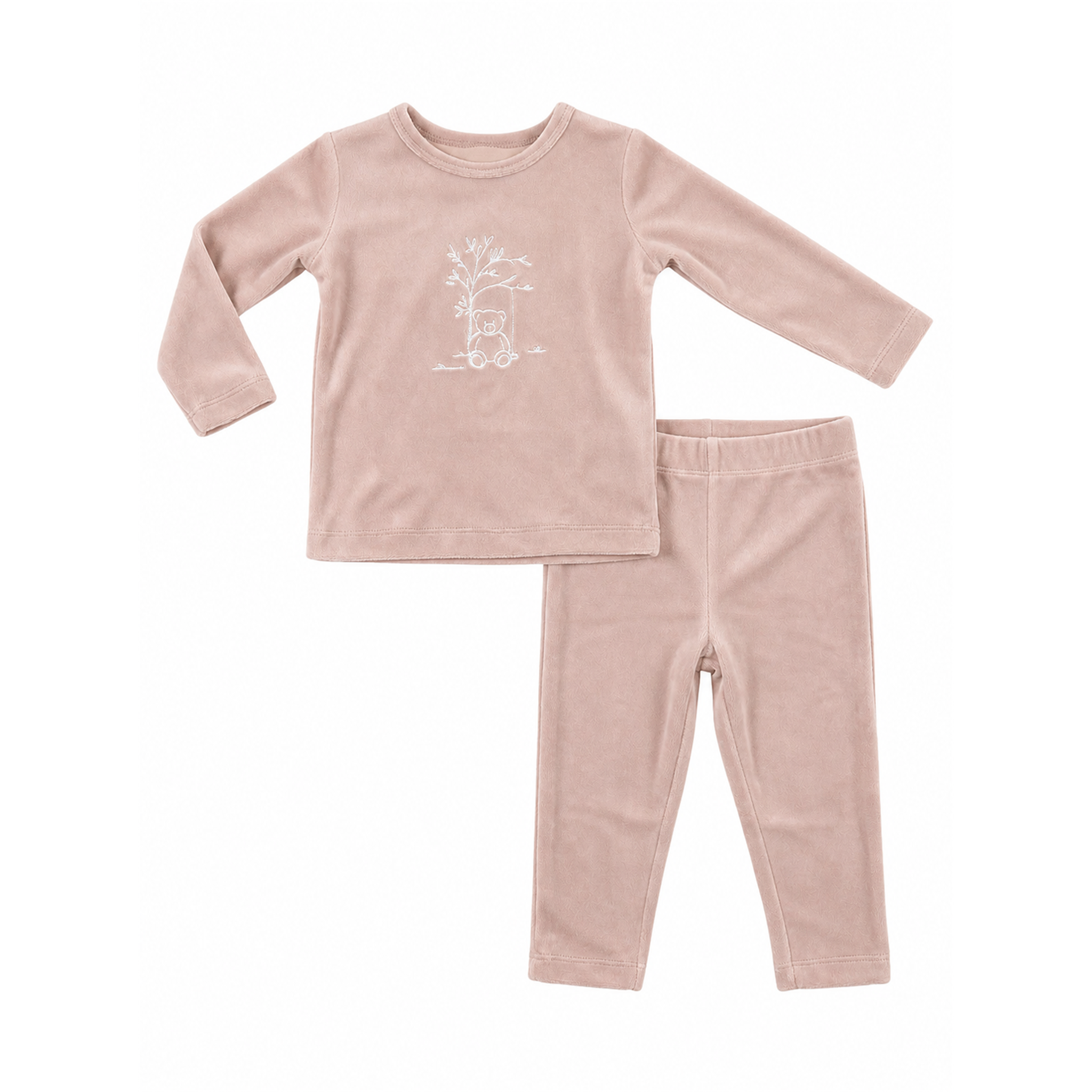 Bear Embroidered Velour Pajama Set in by LUX Regular