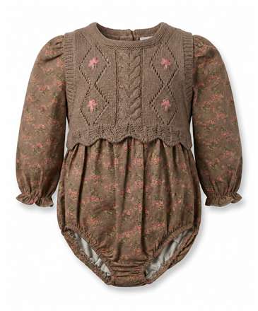 Floral Bubble with Removable Knit Vest Set in Beige by Space Grey