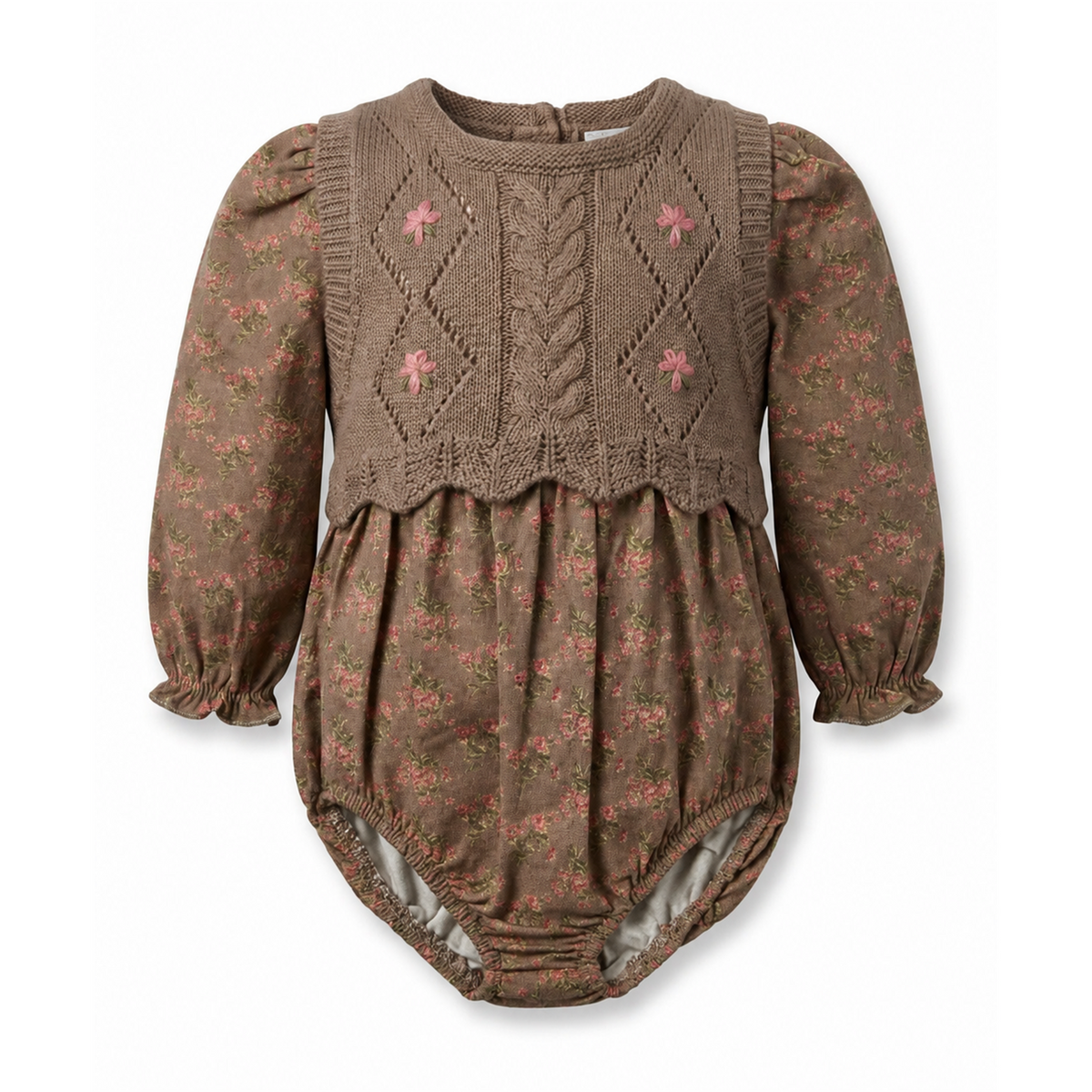 Floral Bubble with Removable Knit Vest Set in Beige by Space Grey