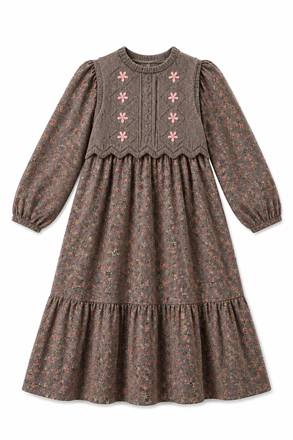 Floral Dress with Knit Sweater Vest Set in Beige by Space Grey