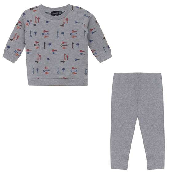 Key Print French Fleece Two Piece Set in Grey by Puddles