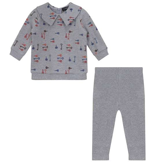 Key Print French Fleece Two Piece Set in Grey by Puddles