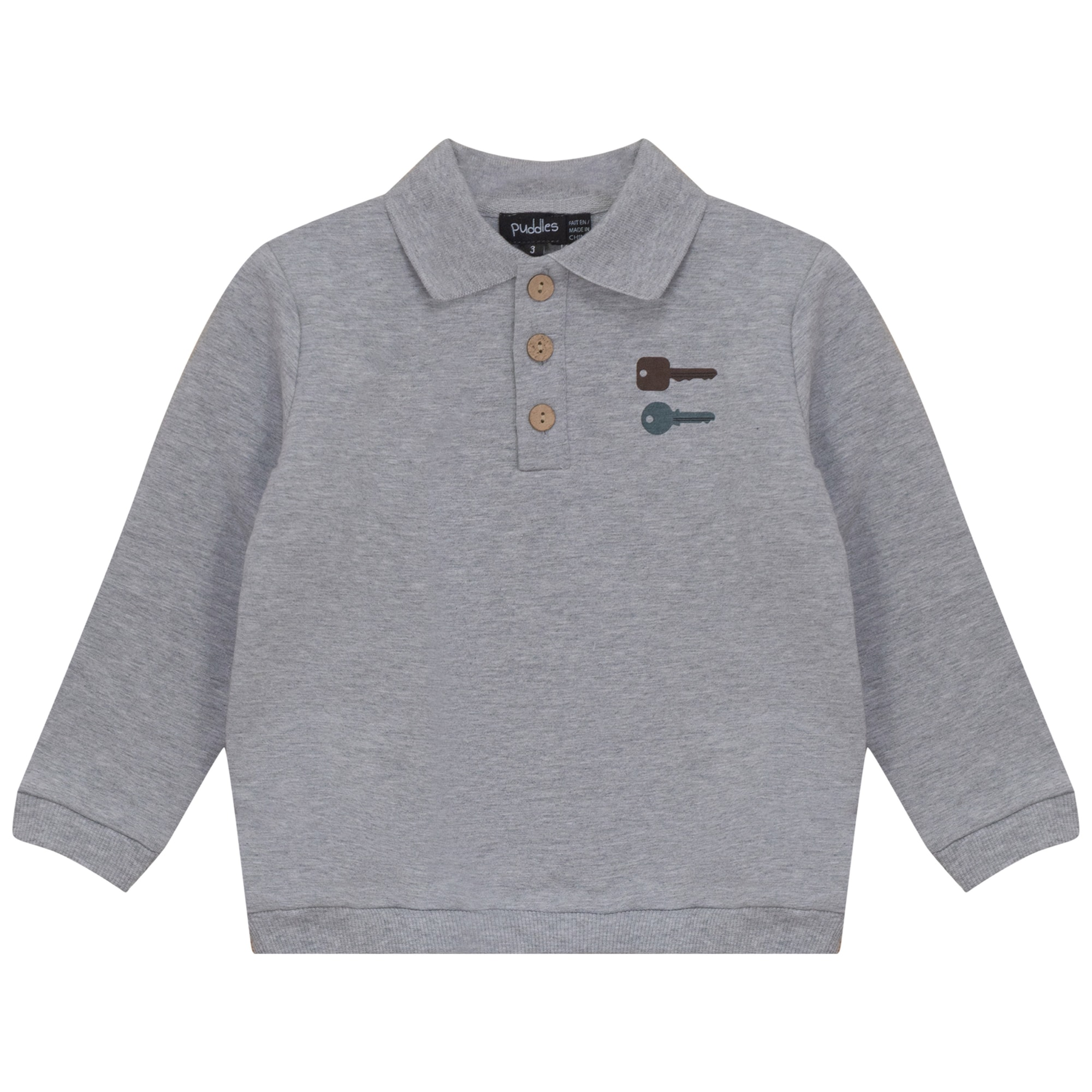 Key Print French Fleece Polo Sweatshirt in Grey by Puddles
