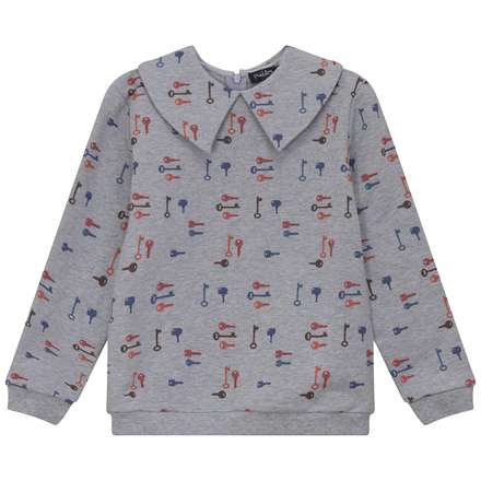 Key Print French Fleece Sweatshirt in Grey by Puddles