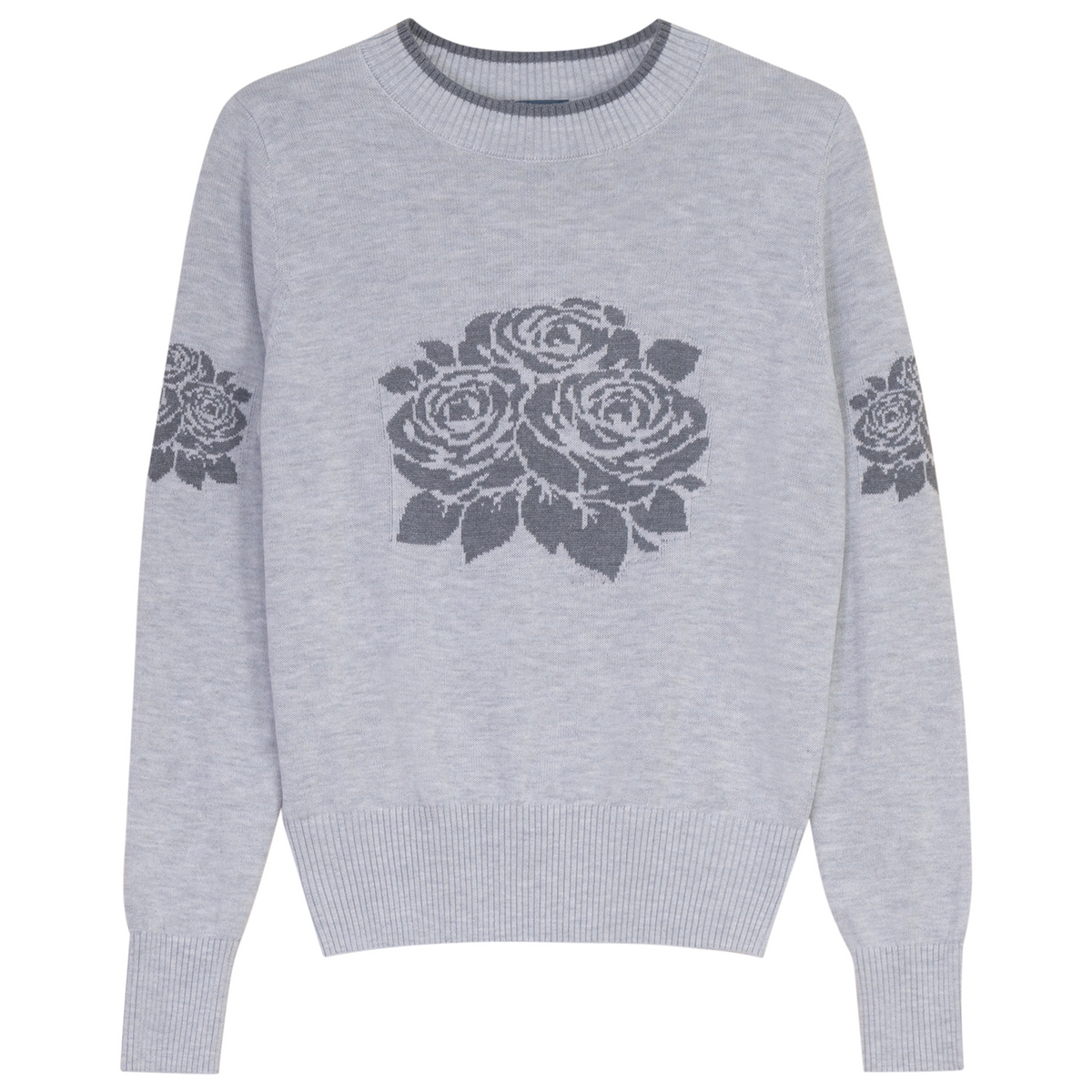 Floral Knit Sweater in Light Grey by Noni