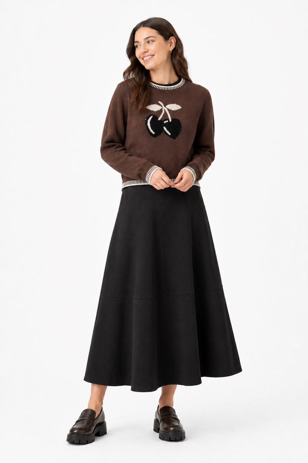 Cherry Knit Sweater in Saddle by Noni Daily