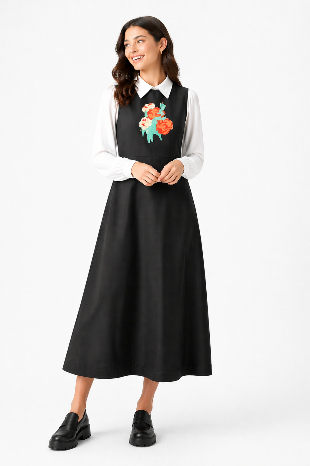Floral Print Satin Jumper in Black by Noni