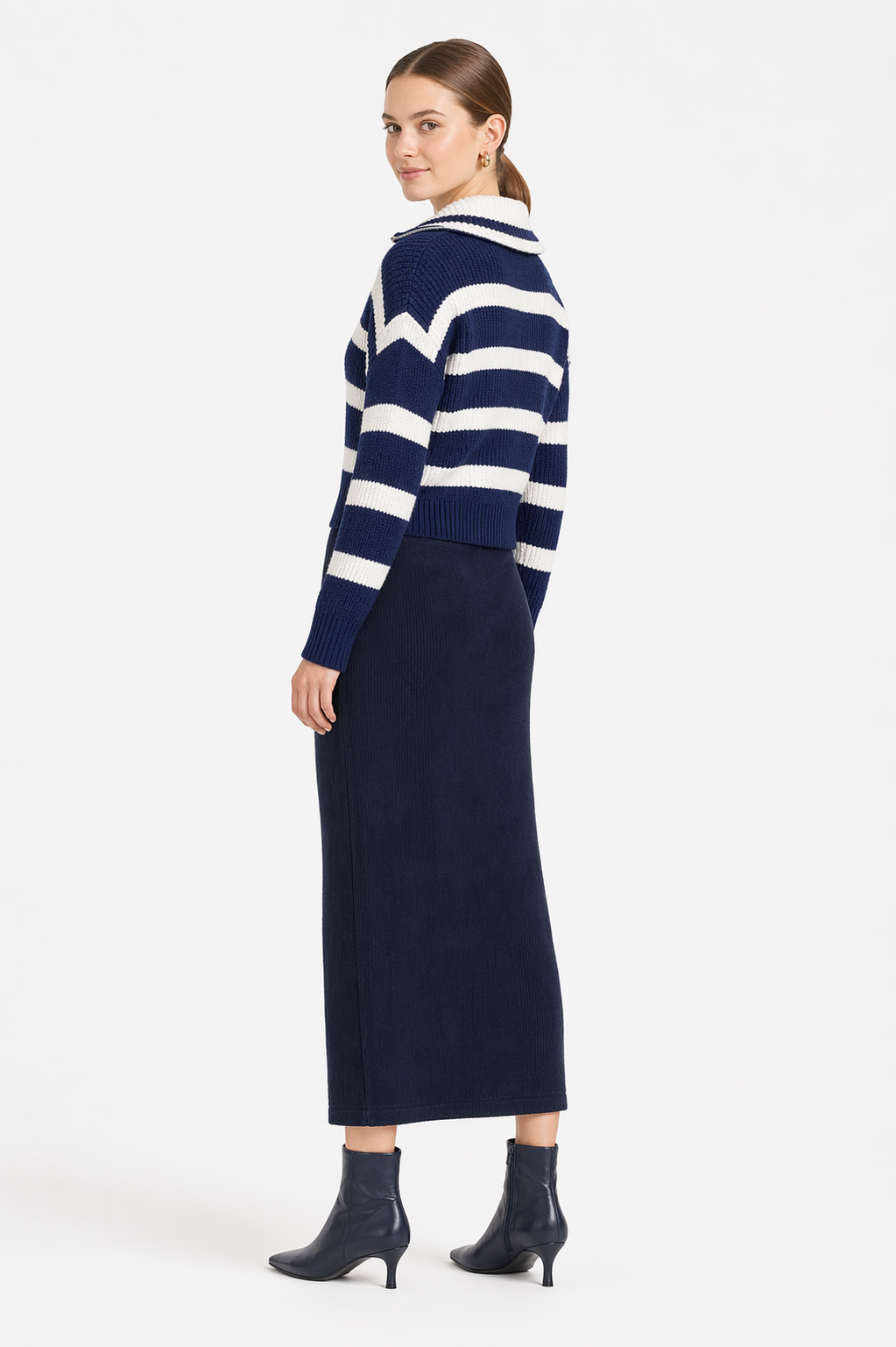 Striped Waffle Knit Pullover With Half Zipper