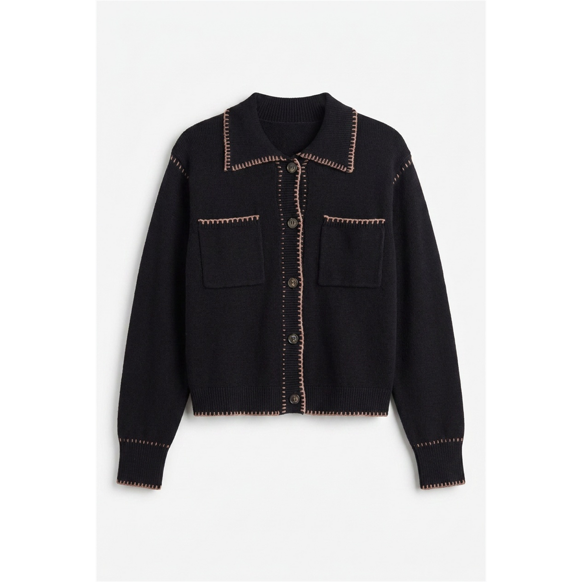 Stitching Knit Cardigan in Black Brown by Noni Daily