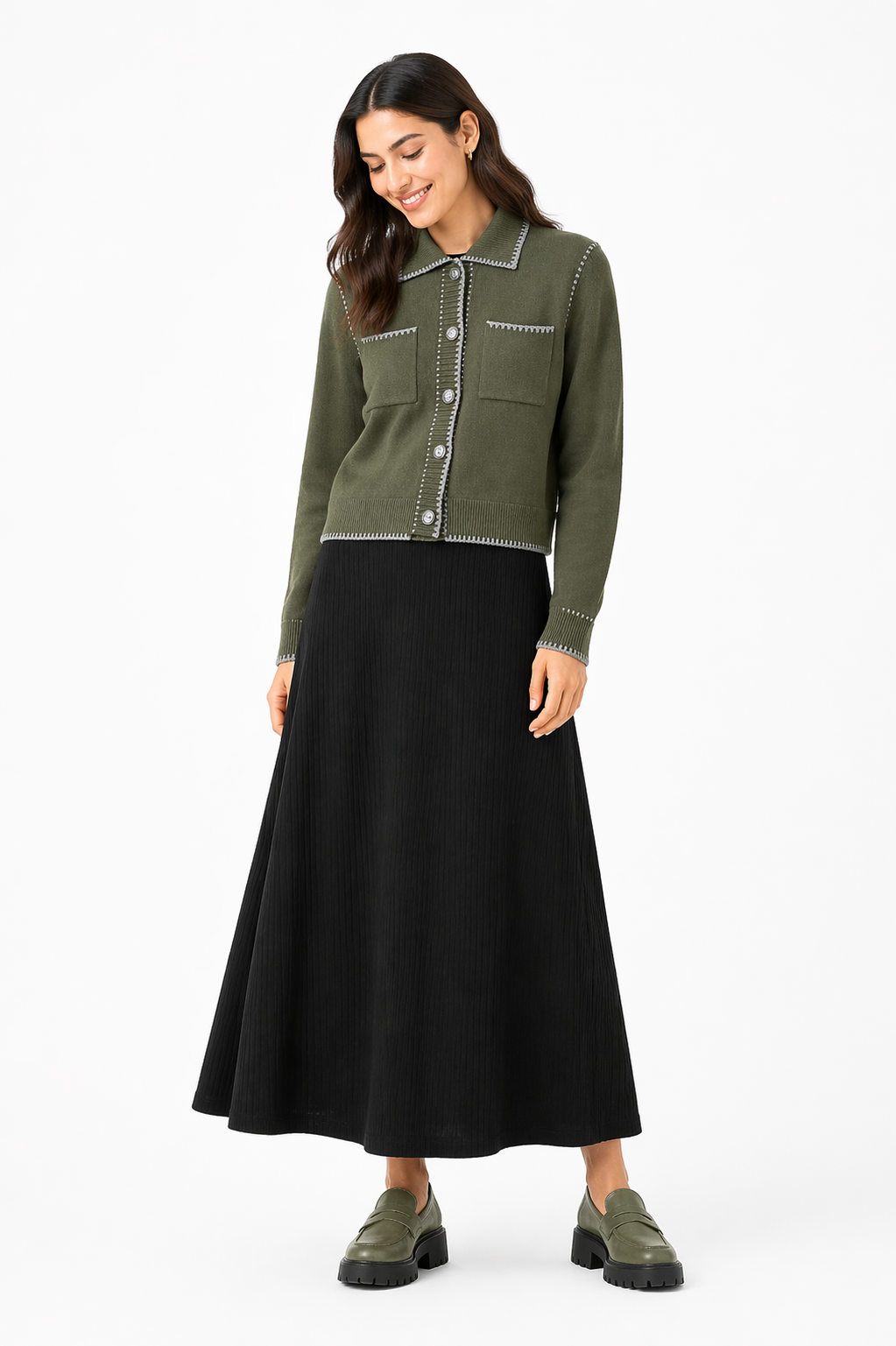 Stitching Knit Cardigan