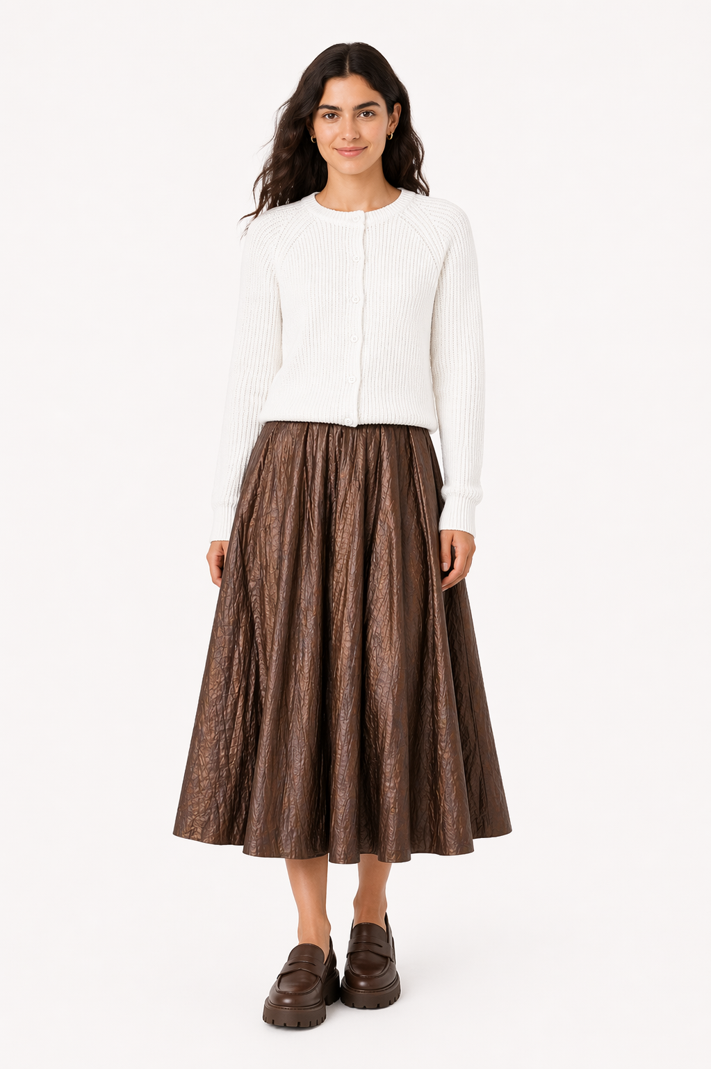 Midi Pleated Leather Skirt in by Noni Daily