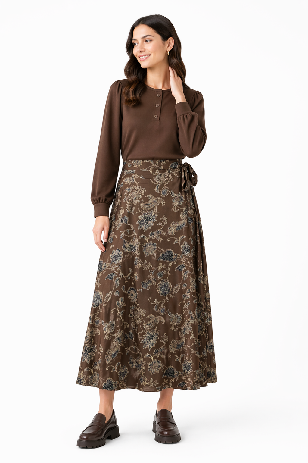 Printed Wrap Skirt With Blouse in by Noni