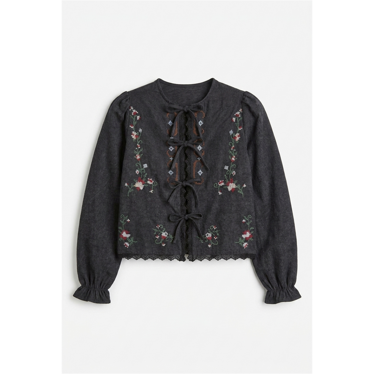 Embroidery Suede Jacket in Black by Noni