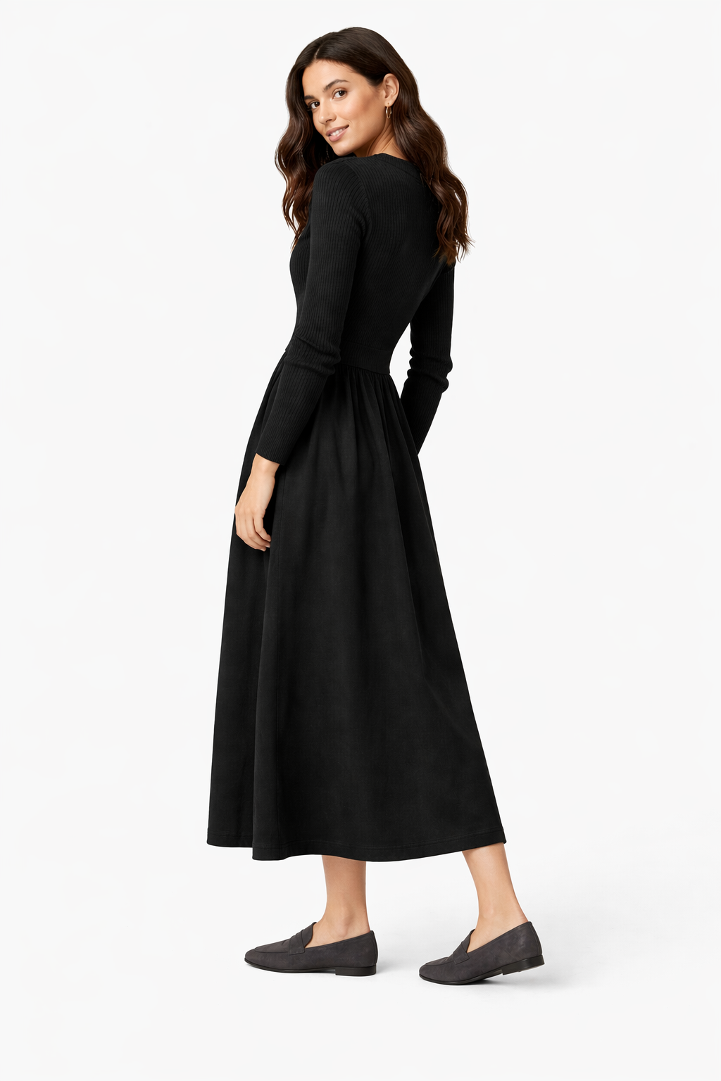 "V" Neck Knit & Satin Dress in by Noni