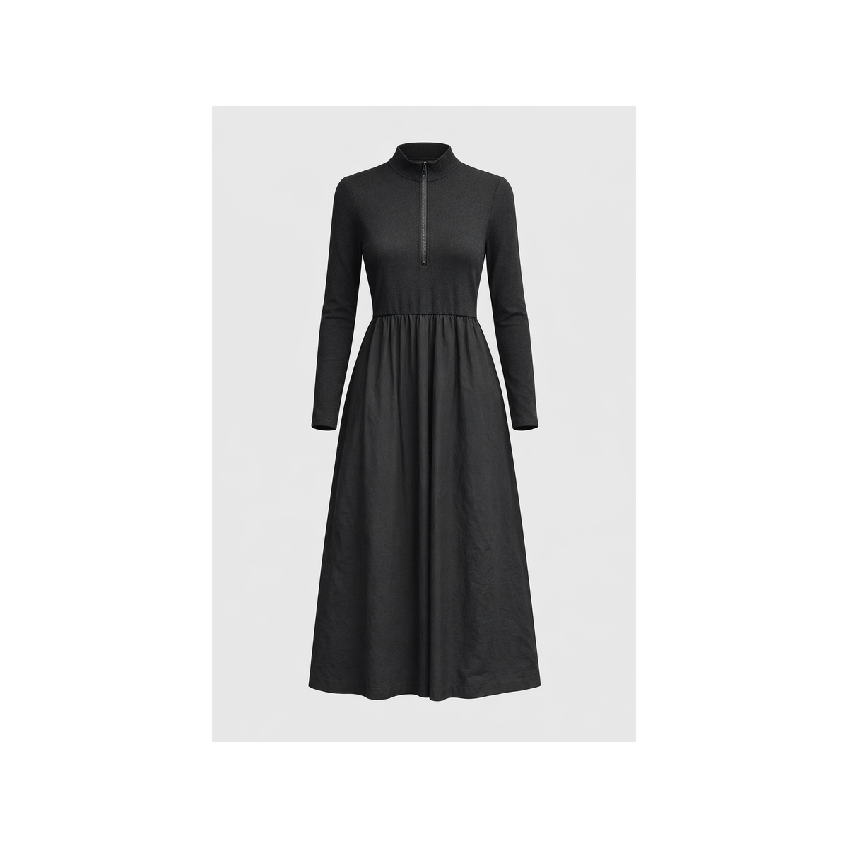 Midi Long Sleeve Dress in Black by Noni Daily