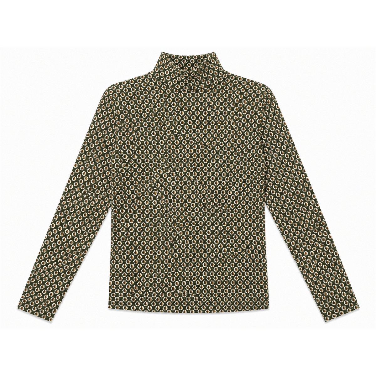 Floral Print Mock Neck Top in Olive by Noni