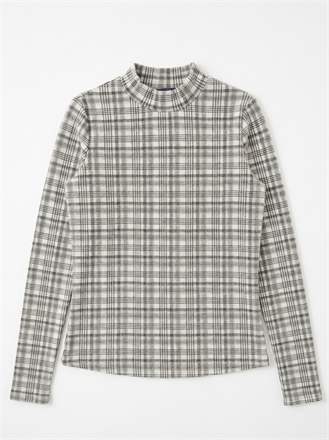 Plaid Print Mock Neck Top