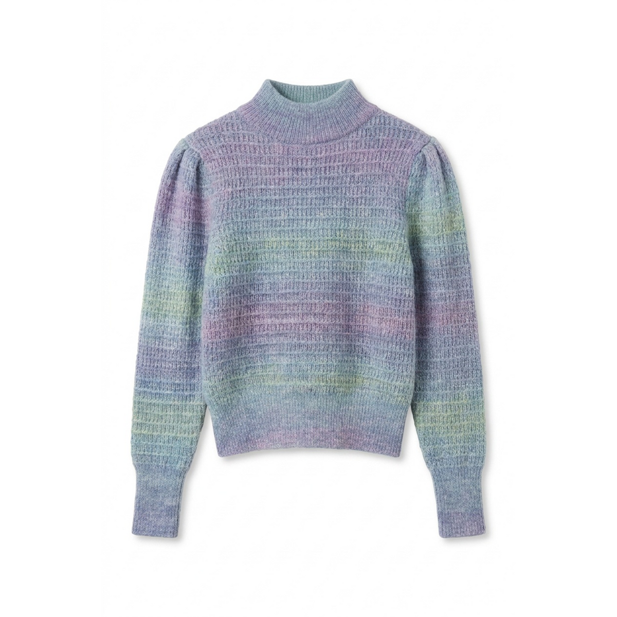 Multi Color Mock Neck Knit Sweater in Blue by Noni