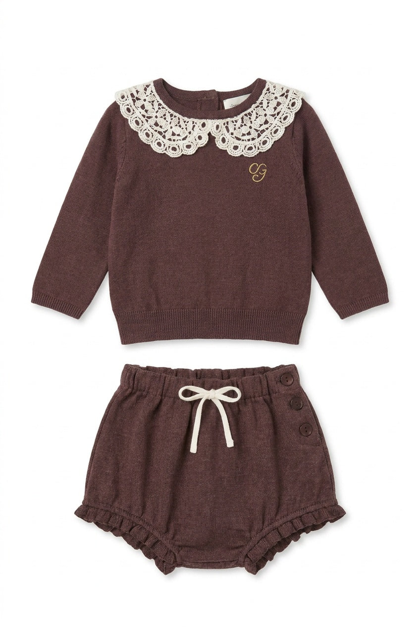 Crochet Collar Sweater & Bloomer Set