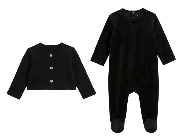 Velour Footie with Rib Cardigan in by Seal