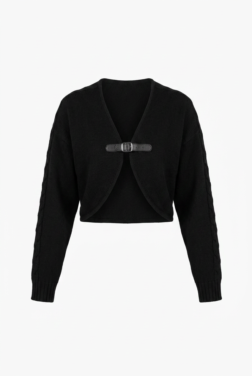 Crop Knit Cardigan With Cable Knit Design