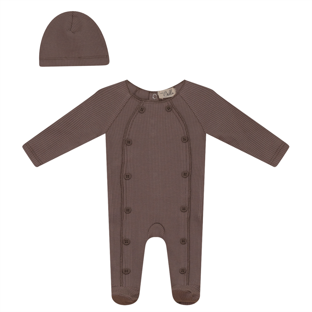 Ribbed Onesie With Fake Button Closure in Light Brown by Bebe Bella