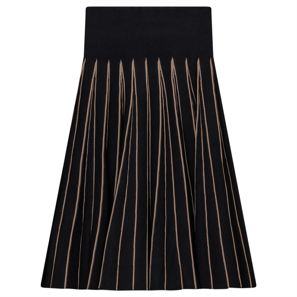 Jersey Kint Pleated Skirt in Black Latte by Ginger