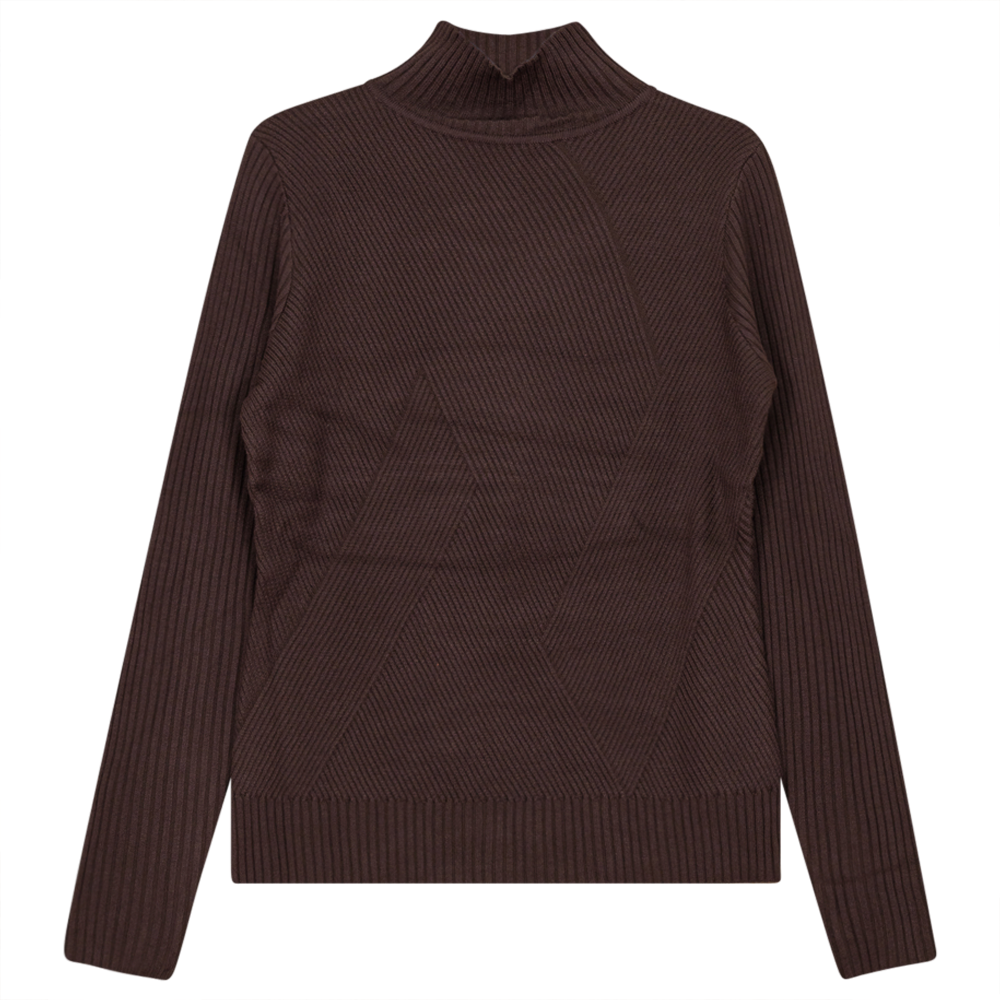Cross Ribbed Mock Neck Sweater in Coffee by Diciannove