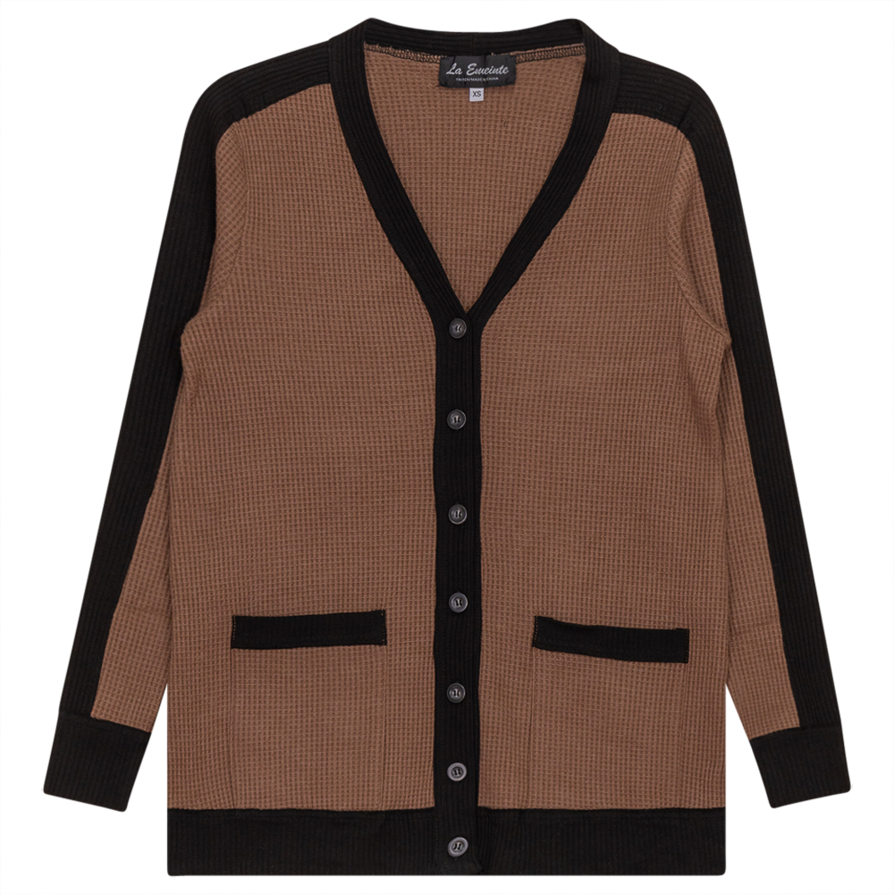Maternity Waffle Contrast Cardigan in Cocoa Black by La Enceinte