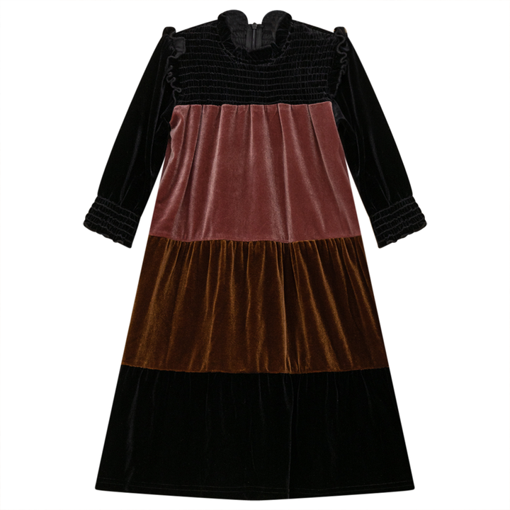 Multi Color Tiered Velour Dress BLACK PINK CAMEL BROWN Girls Dress by {{ product_vemdor}}