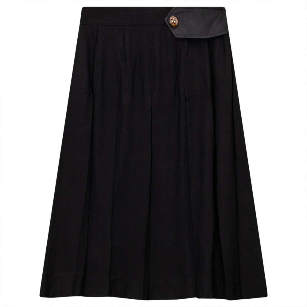 Pleated Skirt With Black Leather Tab in Black by Noni