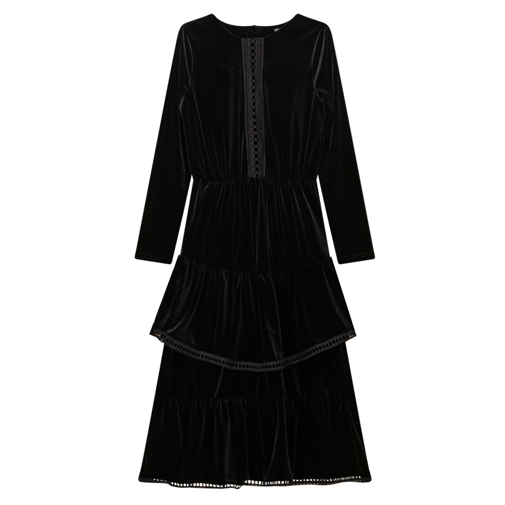 Velour Dress With Lace Detail in Black by Note