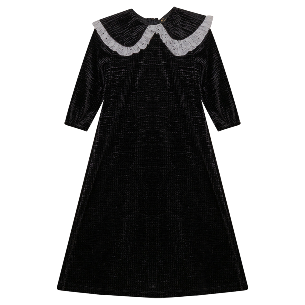 Waffle Velour Dress With Collar in Black Cream by Seal