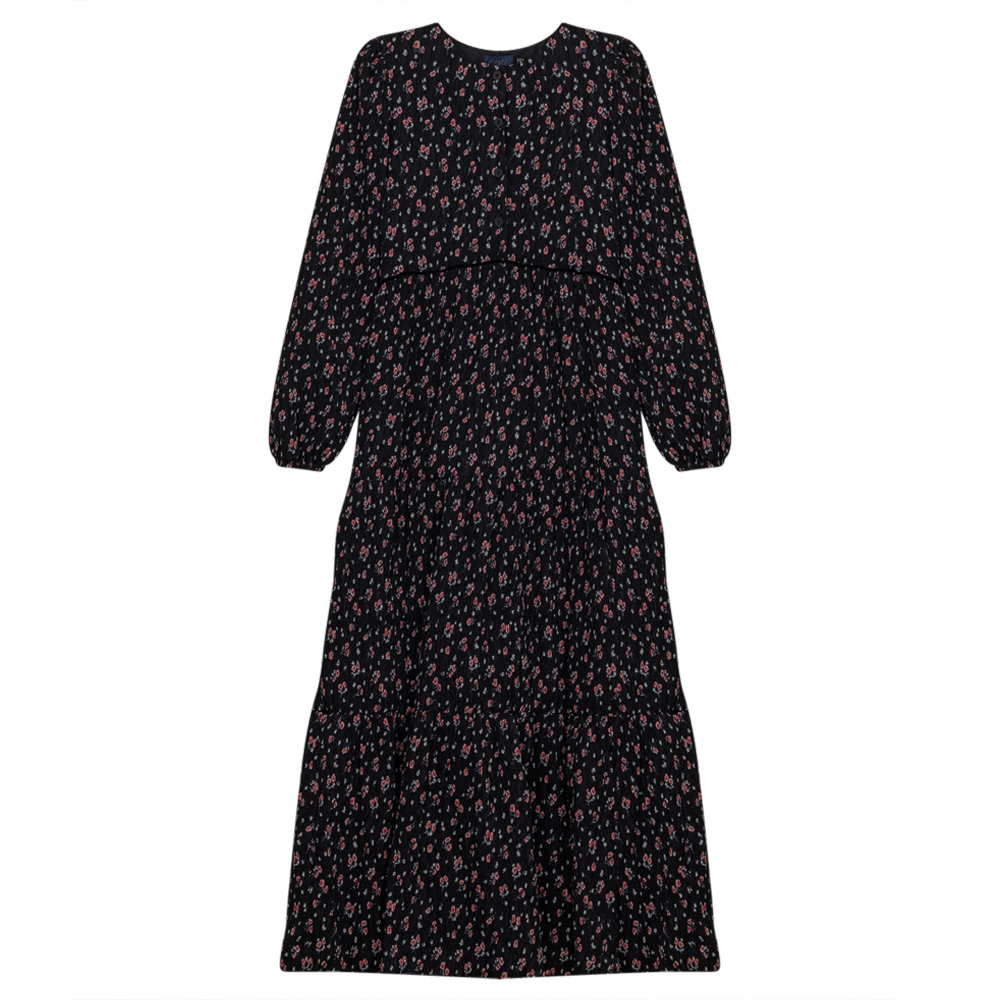 Floral Printed Dress in Black Floral by Noni
